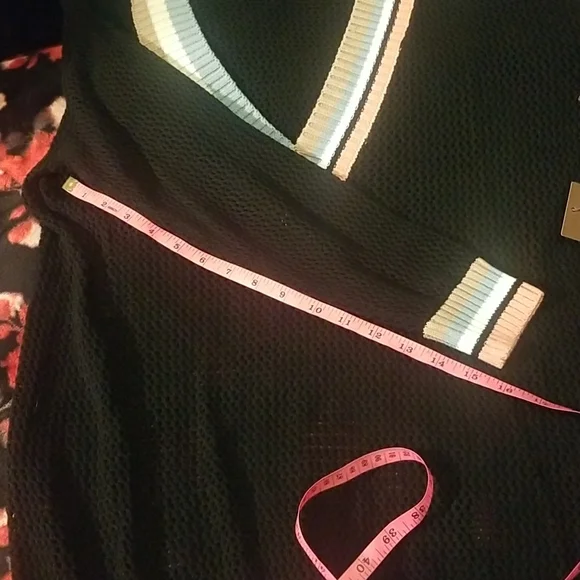 Nordstrom's KERISMA Rica Black Mesh Sheer Top. Earth Tones accent V-Neck - Picture 9 of 15